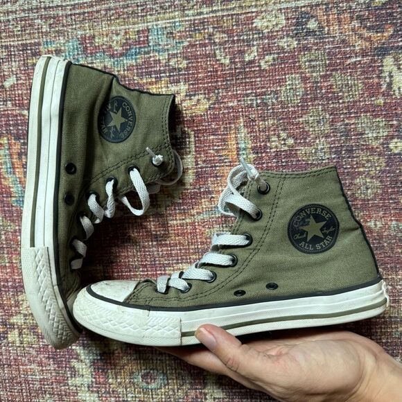 Converse Chuck Taylor Kids High-Top Sneakers Size 3- Olive Green with Black - Picture 6 of 9